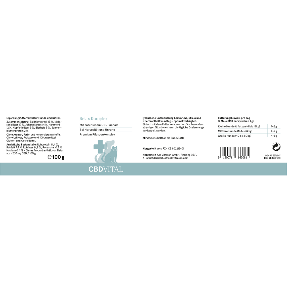 CBD Vital VET - Relax Komplex für Haustiere (200 mg CBD) - 100 g
