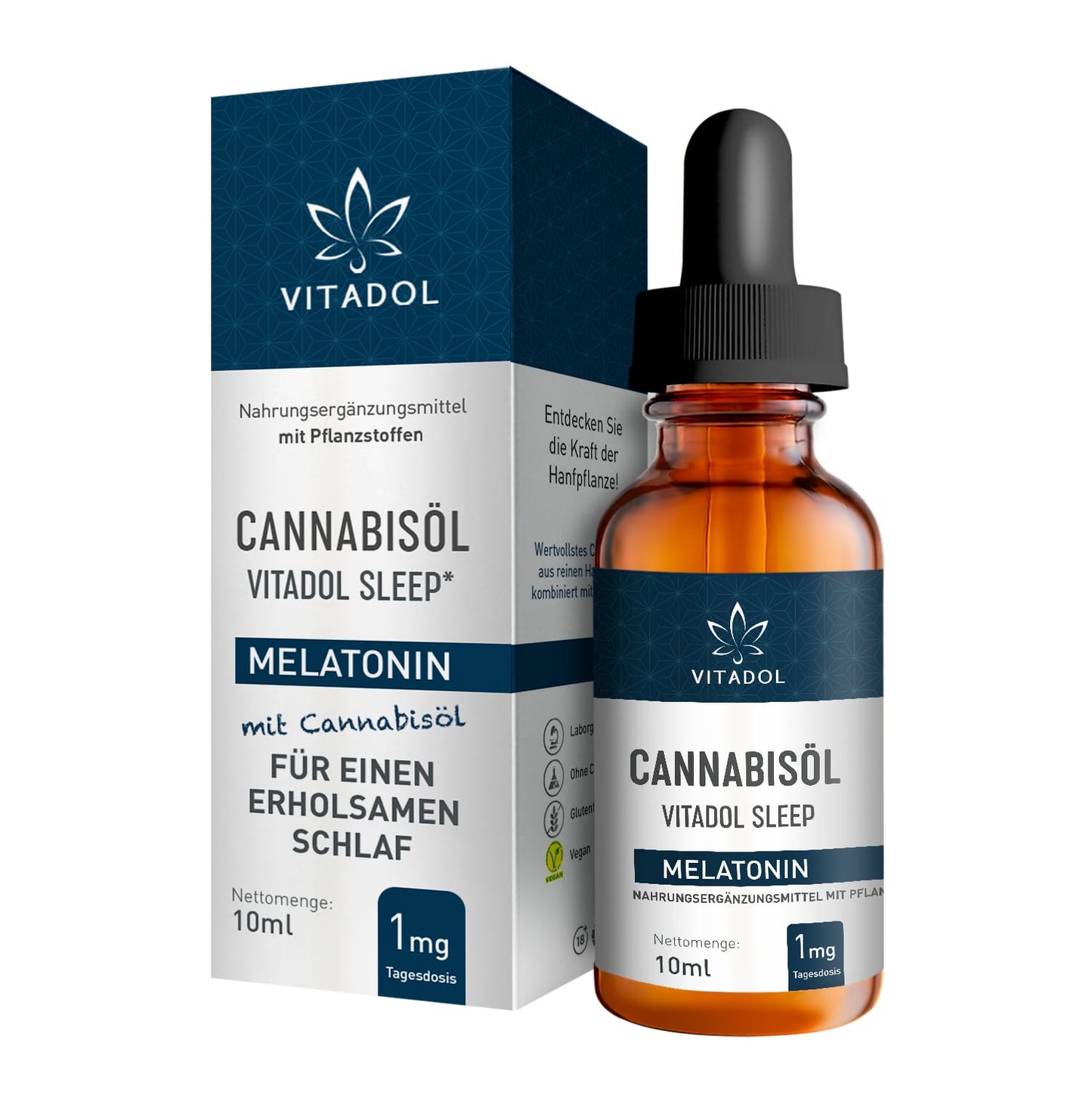 Vitadol Sleep Cannabisöl - Schlaftropfen mit Melatonin für die Nacht - 10 ml
