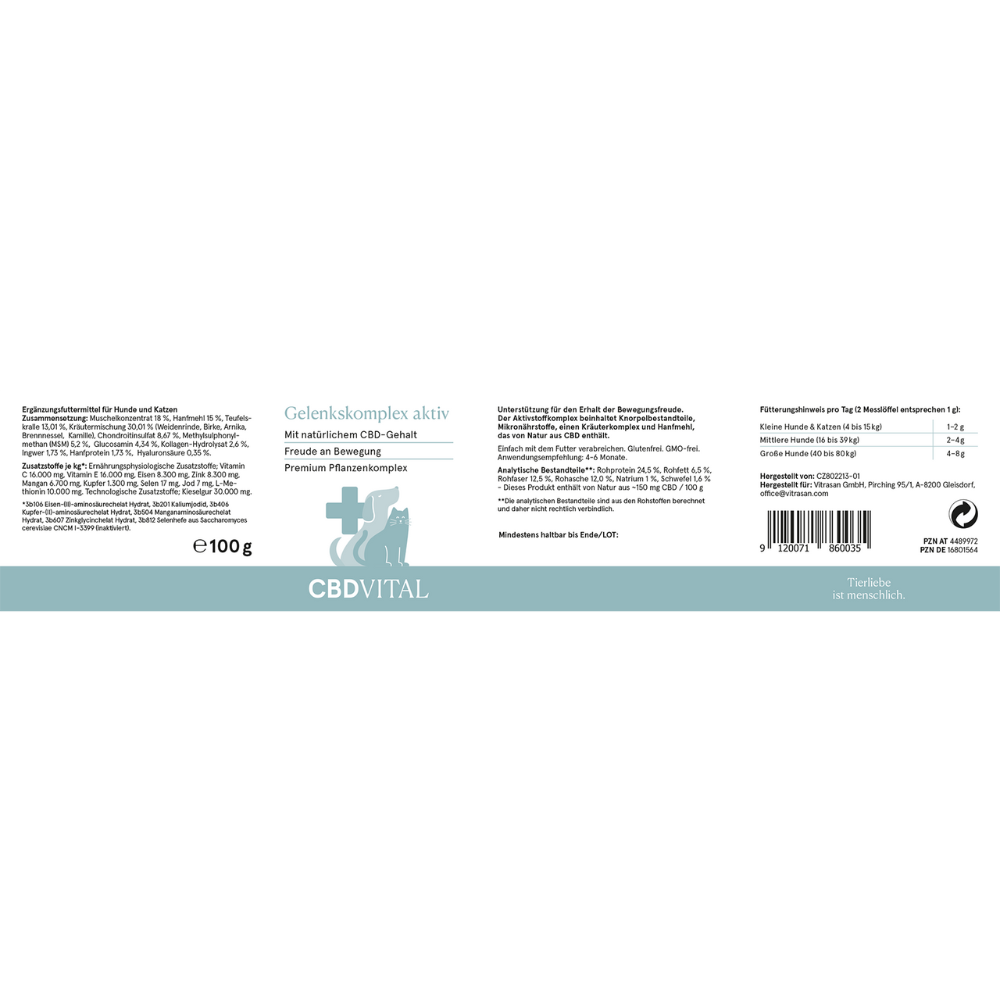 CBD Vital VET - Gelenkskomplex aktiv für Haustiere (150 mg CBD) - 100 g